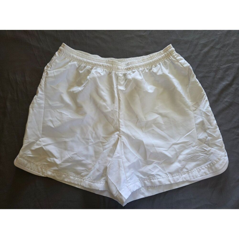 Vintage Umbro White Soccer Shorts Small Elastic Waist Nylon Checkerboard Pattern
